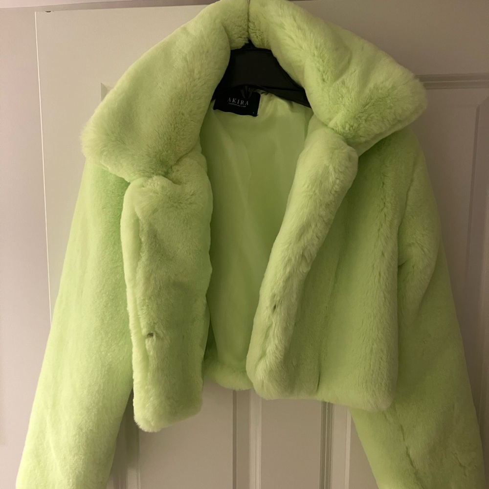 Akira Lime Faux Fur Bomber Jacket Size Small